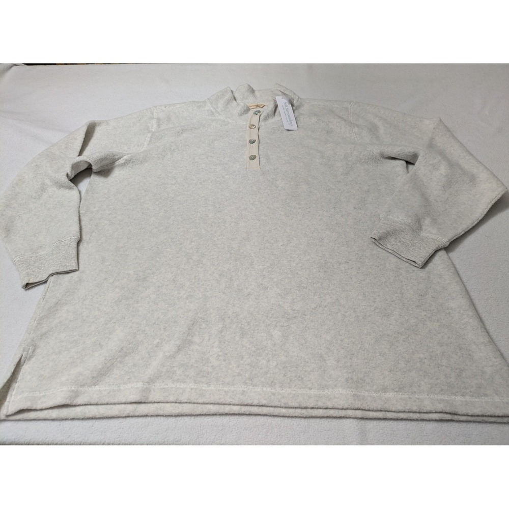 Soft Suroundings Men's Size 1X Henley ‎ Fleece Shirt Button Pullover Cream